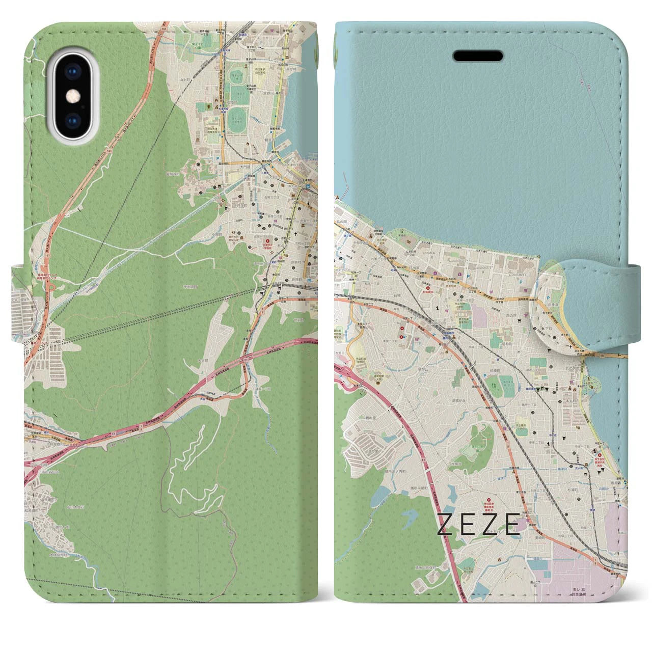 【膳所(滋賀県)】地図柄iPhoneケース(手帳タイプ)ナチュラル・iPhone XS Max 用