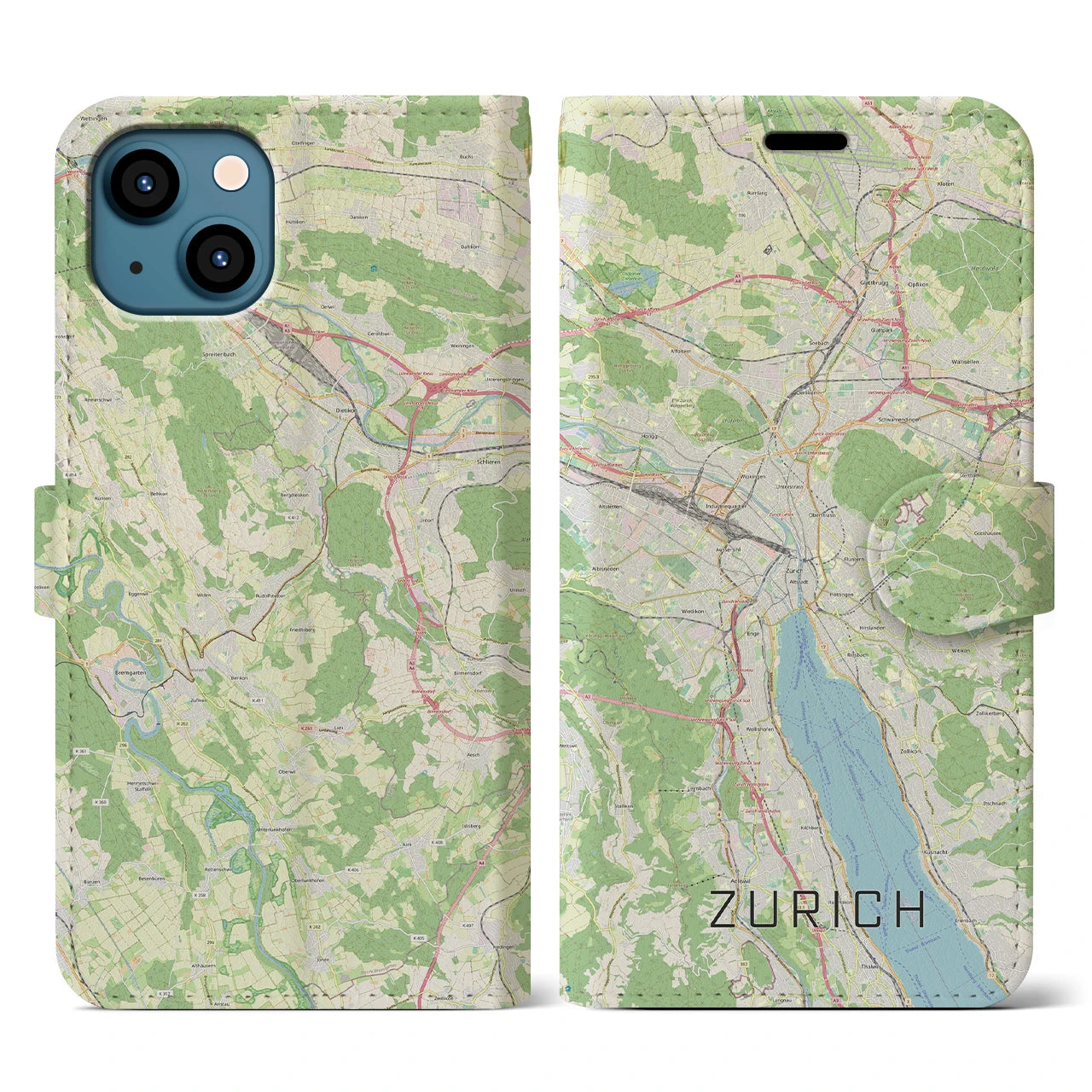 【チューリッヒ(スイス)】地図柄iPhoneケース(手帳タイプ)ナチュラル・iPhone 13 用