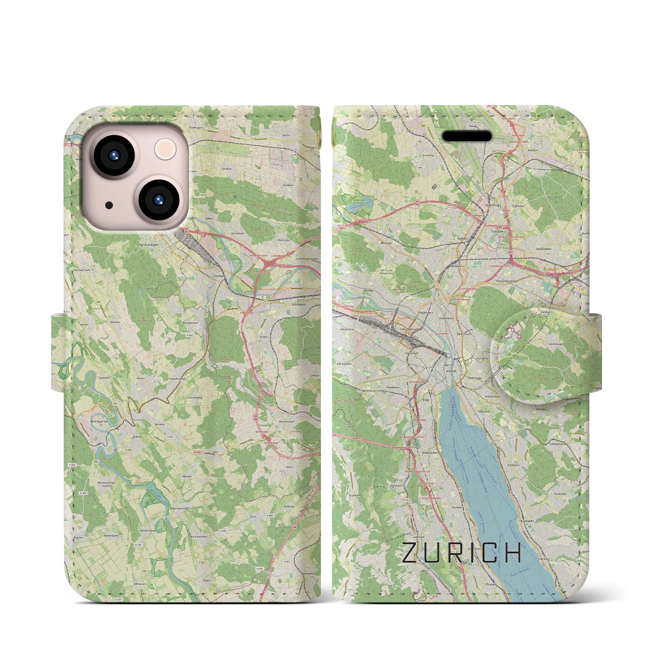 【チューリッヒ(スイス)】地図柄iPhoneケース(手帳タイプ)ナチュラル・iPhone 13 mini 用