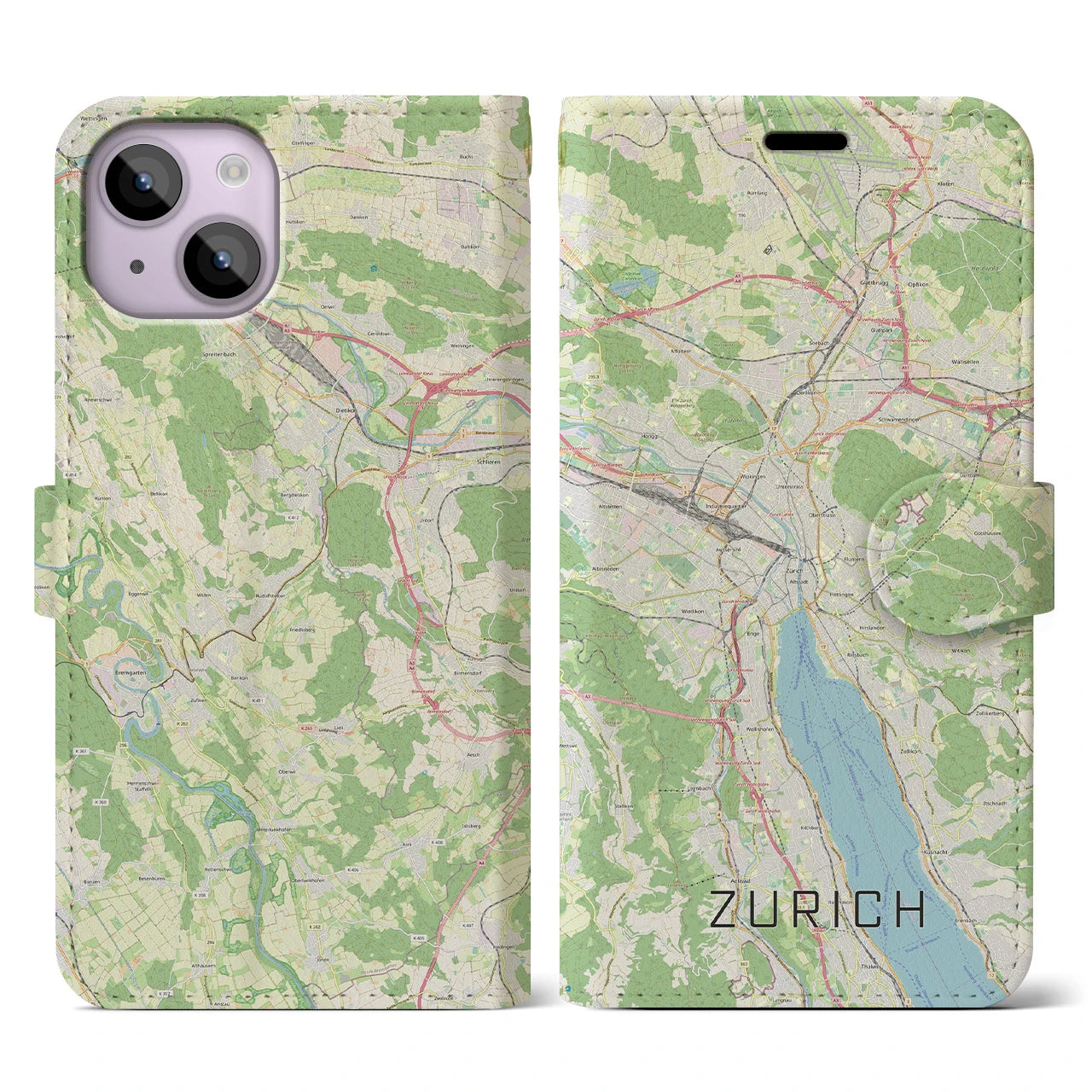 【チューリッヒ(スイス)】地図柄iPhoneケース(手帳タイプ)ナチュラル・iPhone 14 用