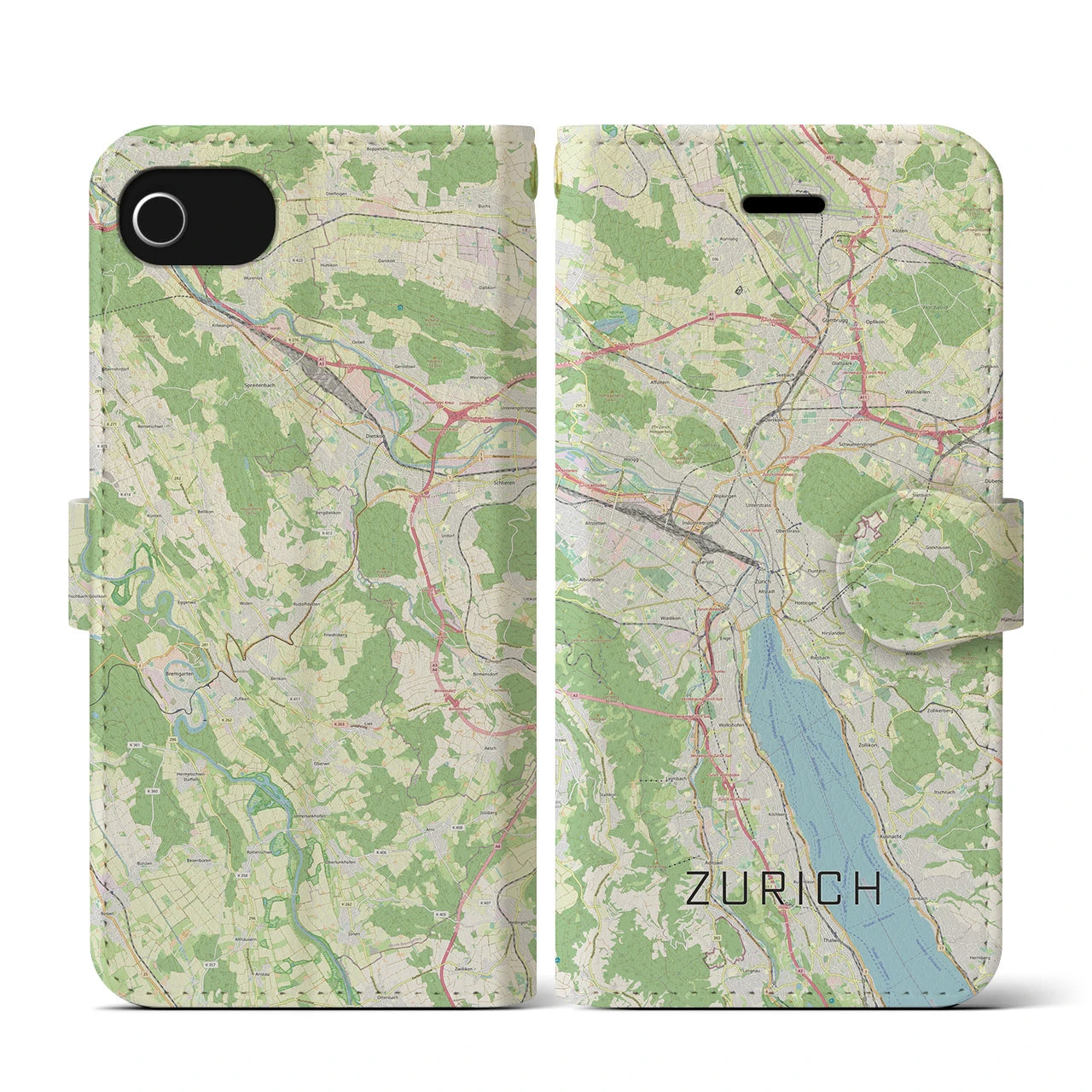 【チューリッヒ(スイス)】地図柄iPhoneケース(手帳タイプ)ナチュラル・iPhone SE(第3 / 第2世代) / 8 / 7 / 6s / 6 用