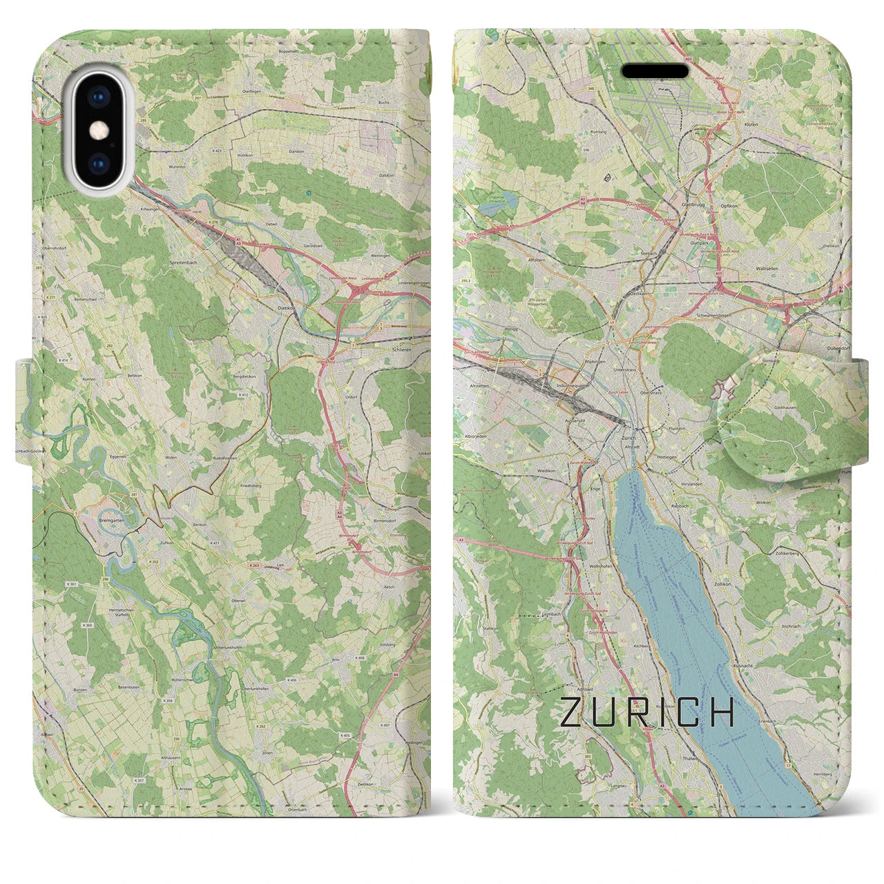 【チューリッヒ(スイス)】地図柄iPhoneケース(手帳タイプ)ナチュラル・iPhone XS Max 用