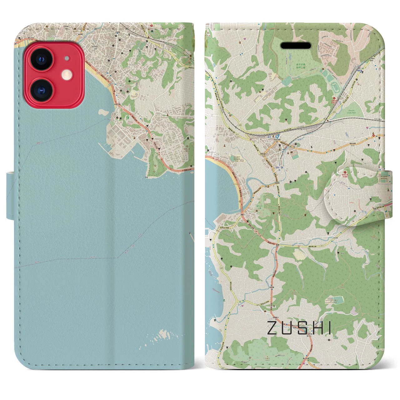【逗子(神奈川県)】地図柄iPhoneケース(手帳タイプ)ナチュラル・iPhone 11 用