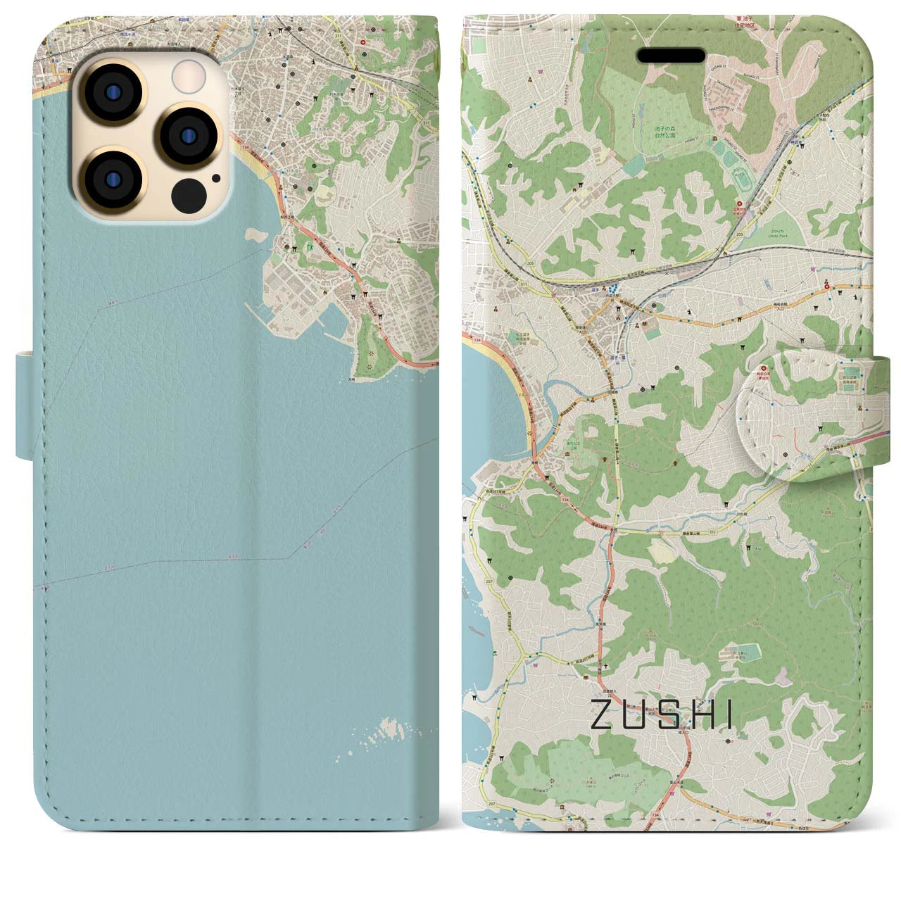 【逗子(神奈川県)】地図柄iPhoneケース(手帳タイプ)ナチュラル・iPhone 12 Pro Max 用