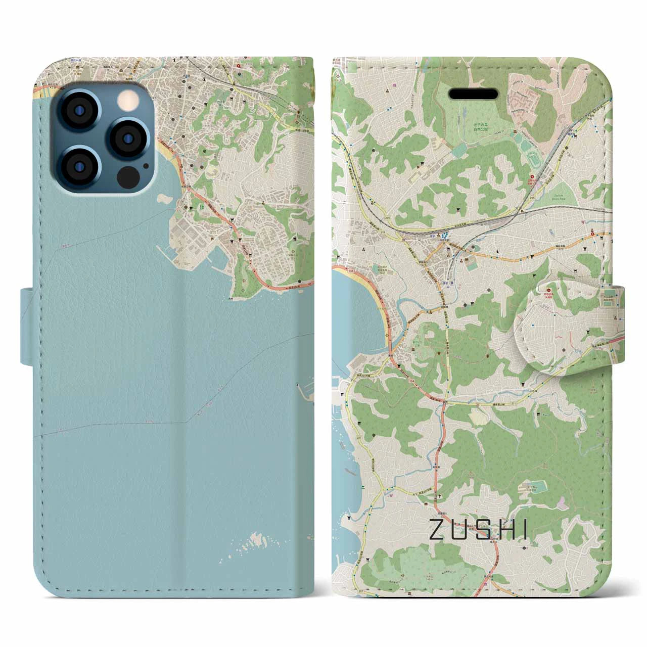 【逗子(神奈川県)】地図柄iPhoneケース(手帳タイプ)ナチュラル・iPhone 12 / 12 Pro 用