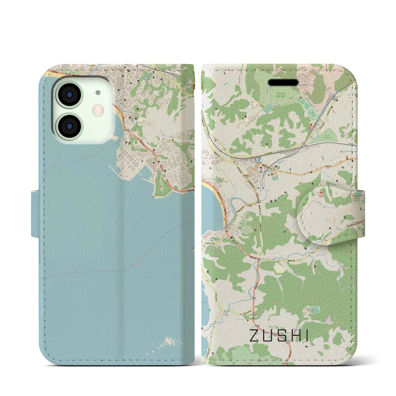 【逗子(神奈川県)】地図柄iPhoneケース(手帳タイプ)ナチュラル・iPhone 12 mini 用