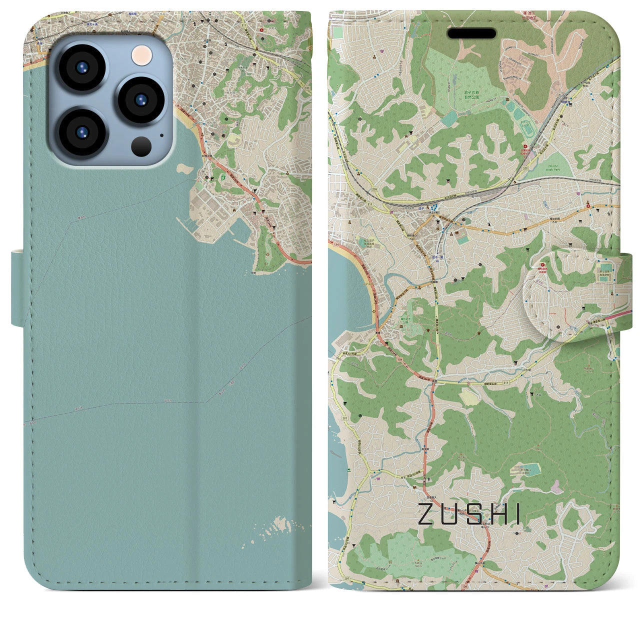 【逗子(神奈川県)】地図柄iPhoneケース(手帳タイプ)ナチュラル・iPhone 13 Pro Max 用