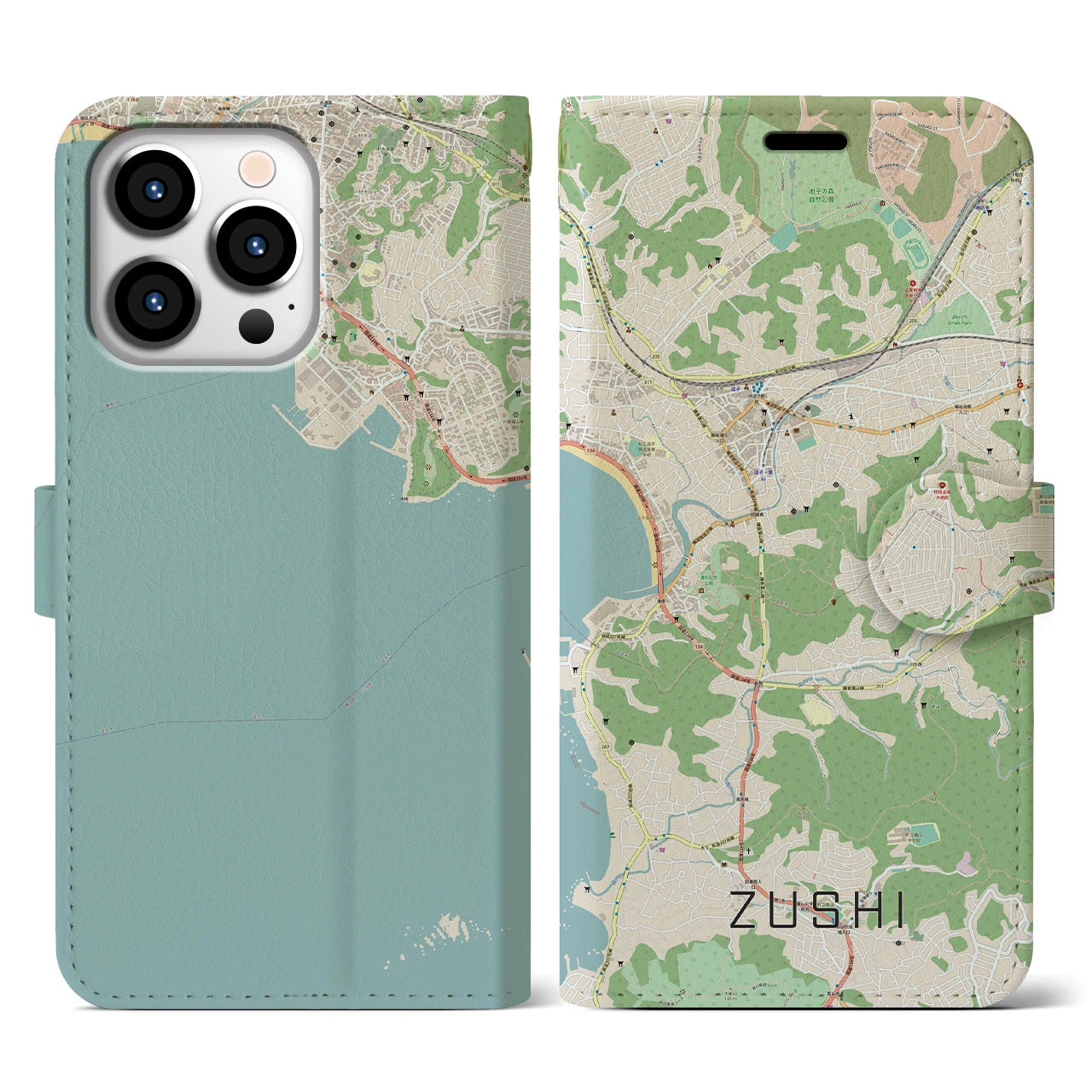 【逗子(神奈川県)】地図柄iPhoneケース(手帳タイプ)ナチュラル・iPhone 13 Pro 用