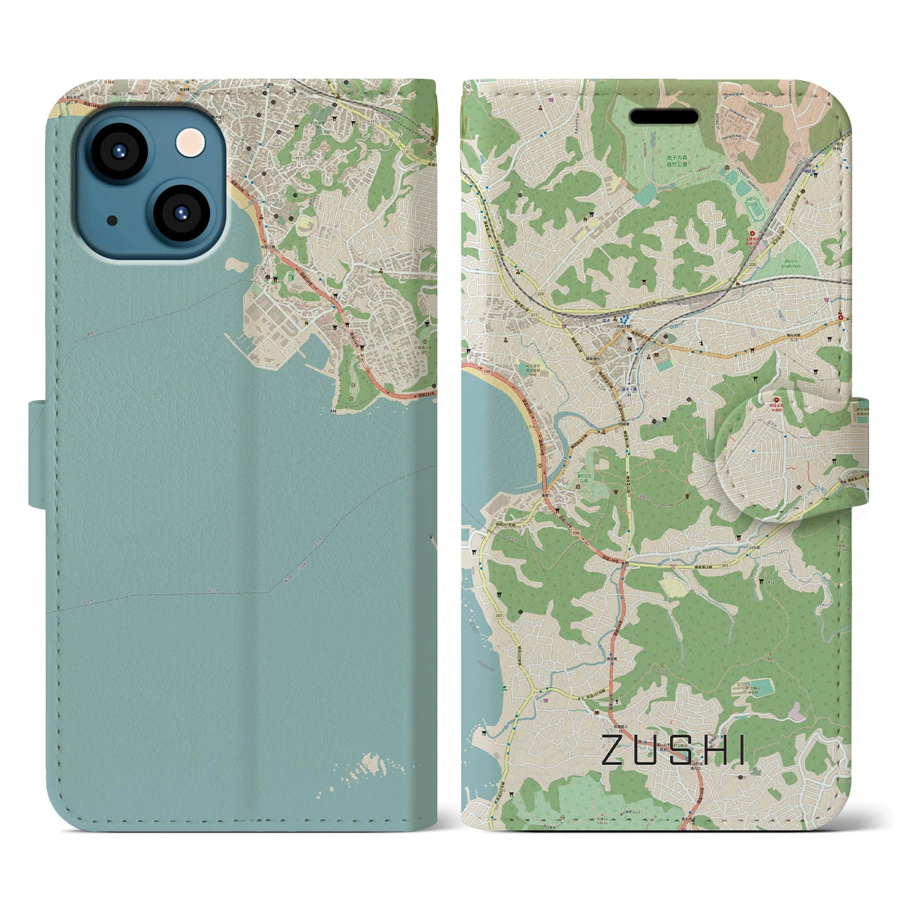 【逗子(神奈川県)】地図柄iPhoneケース(手帳タイプ)ナチュラル・iPhone 13 用