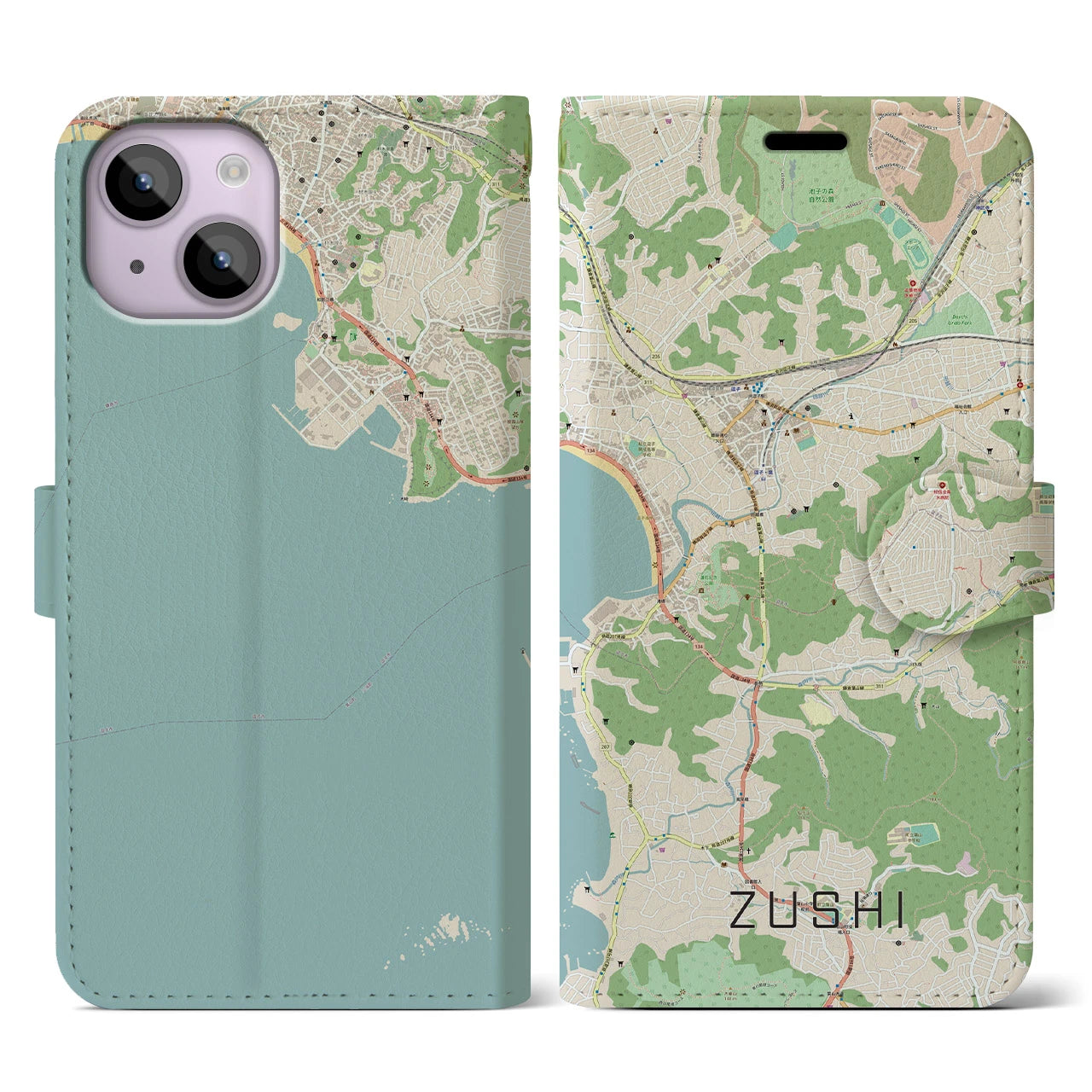 【逗子(神奈川県)】地図柄iPhoneケース(手帳タイプ)ナチュラル・iPhone 14 用