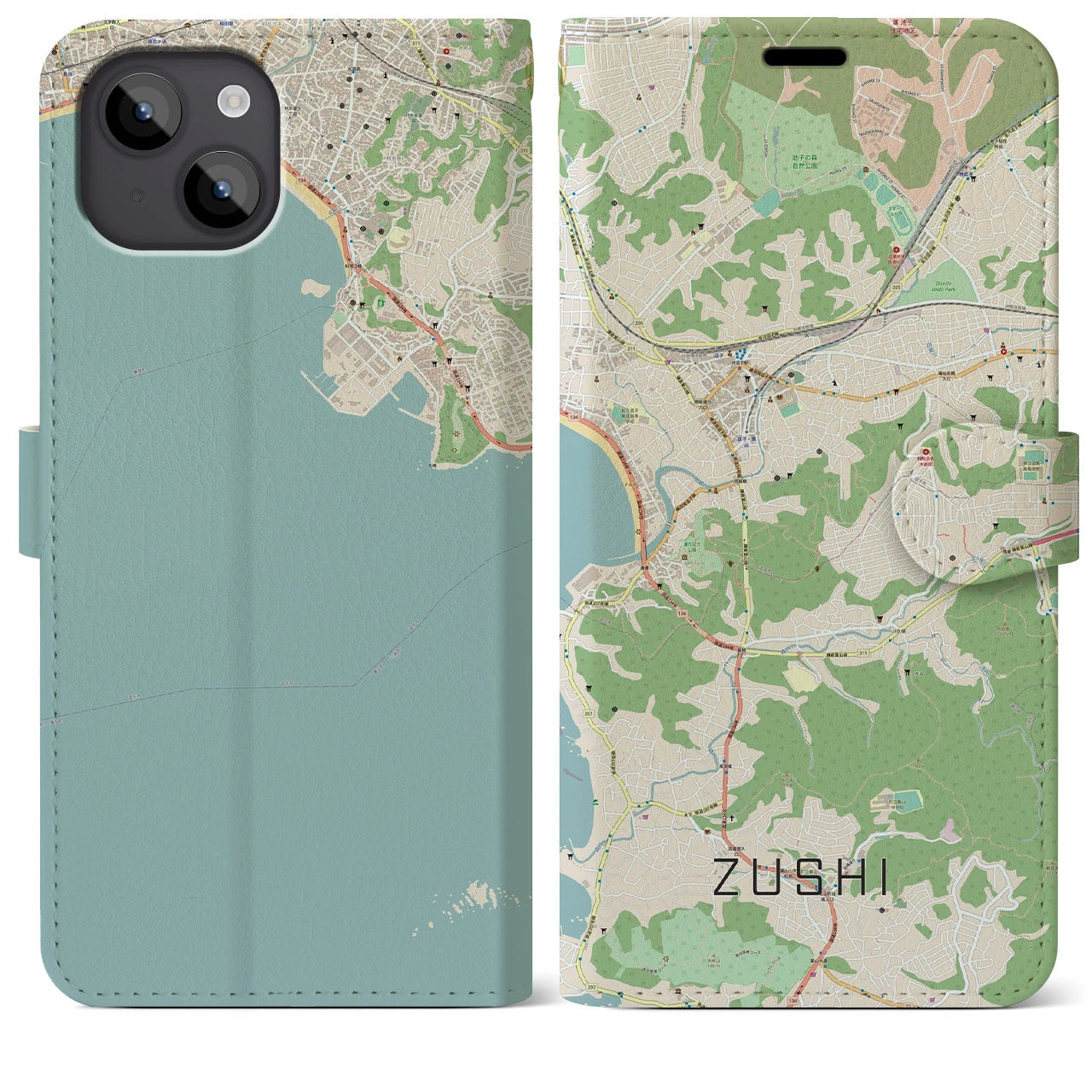 【逗子(神奈川県)】地図柄iPhoneケース(手帳タイプ)ナチュラル・iPhone 14 Plus 用