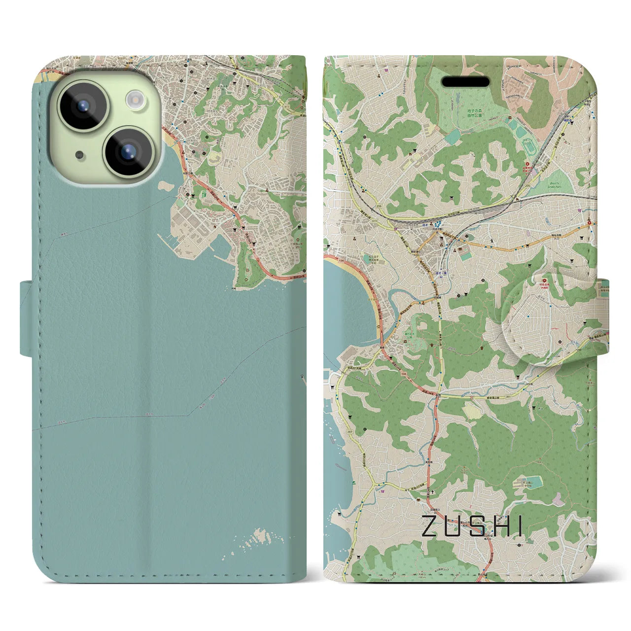 【逗子(神奈川県)】地図柄iPhoneケース(手帳タイプ)ナチュラル・iPhone 15 用