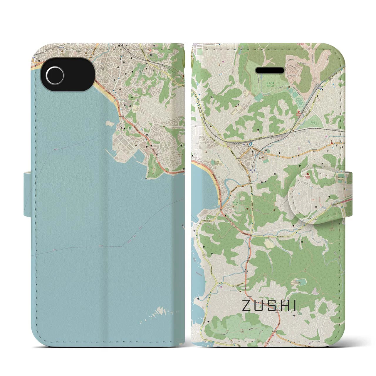 【逗子(神奈川県)】地図柄iPhoneケース(手帳タイプ)ナチュラル・iPhone SE(第3 / 第2世代) / 8 / 7 / 6s / 6 用