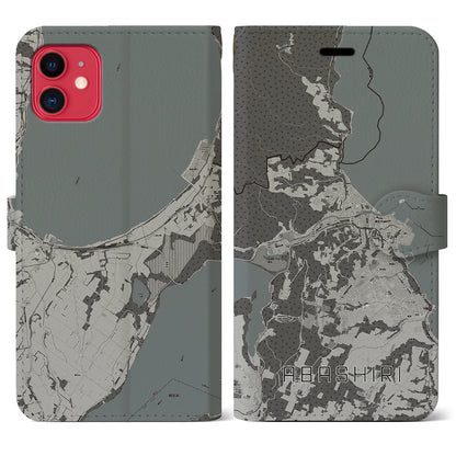 【網走（北海道）】地図柄iPhoneケース（手帳タイプ）モノトーン・iPhone 11 用