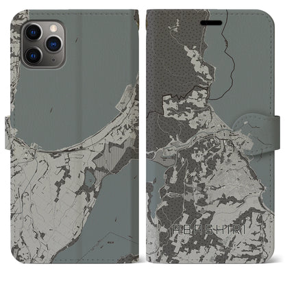 【網走（北海道）】地図柄iPhoneケース（手帳タイプ）モノトーン・iPhone 11 Pro Max 用