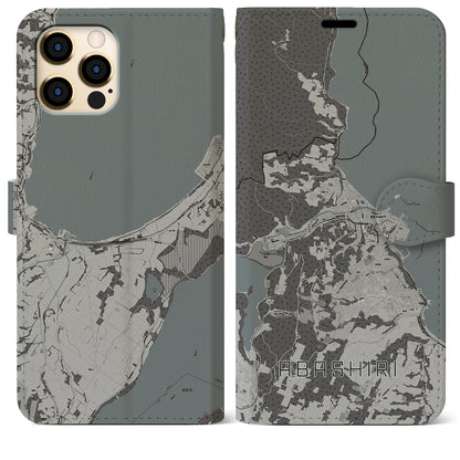 【網走（北海道）】地図柄iPhoneケース（手帳タイプ）モノトーン・iPhone 12 Pro Max 用