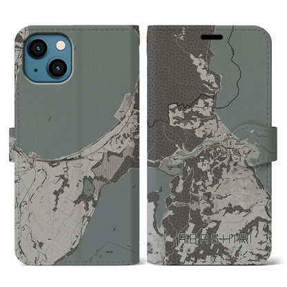 【網走（北海道）】地図柄iPhoneケース（手帳タイプ）モノトーン・iPhone 13 用