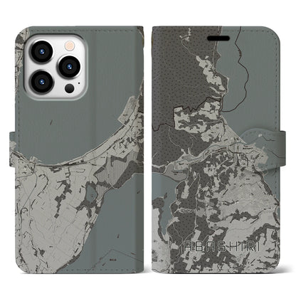 【網走（北海道）】地図柄iPhoneケース（手帳タイプ）モノトーン・iPhone 13 Pro 用