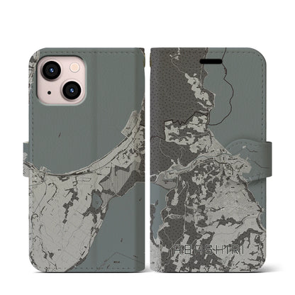 【網走（北海道）】地図柄iPhoneケース（手帳タイプ）モノトーン・iPhone 13 mini 用