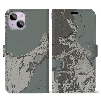 【網走（北海道）】地図柄iPhoneケース（手帳タイプ）モノトーン・iPhone 14 用