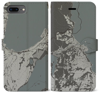 【網走（北海道）】地図柄iPhoneケース（手帳タイプ）モノトーン・iPhone 8Plus /7Plus / 6sPlus / 6Plus 用