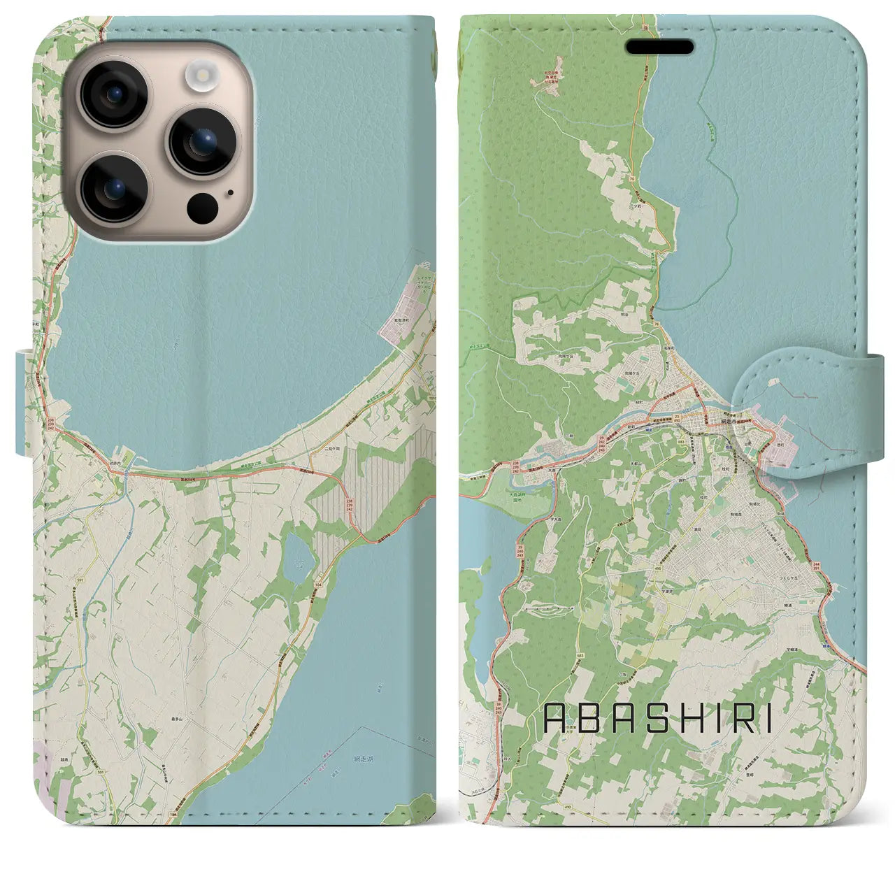 【網走（北海道）】地図柄iPhoneケース（手帳タイプ）ナチュラル・iPhone 16 Plus 用