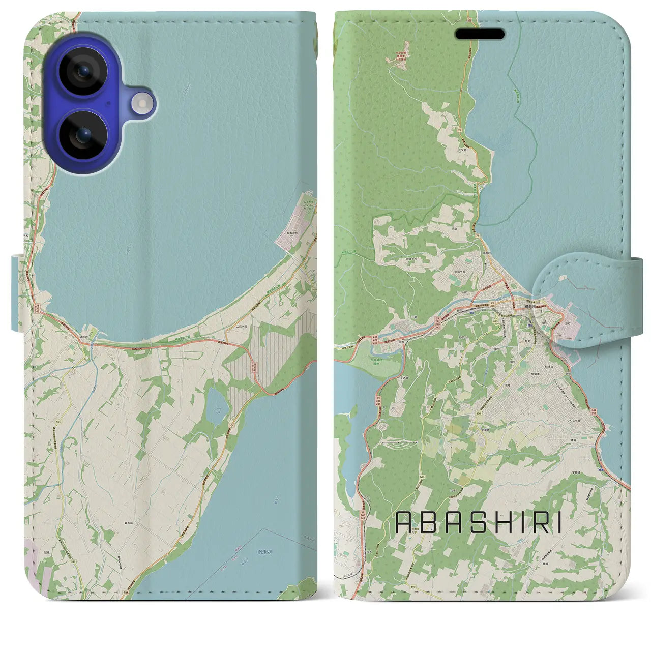 【網走（北海道）】地図柄iPhoneケース（手帳タイプ）ナチュラル・iPhone 16 Pro Max 用