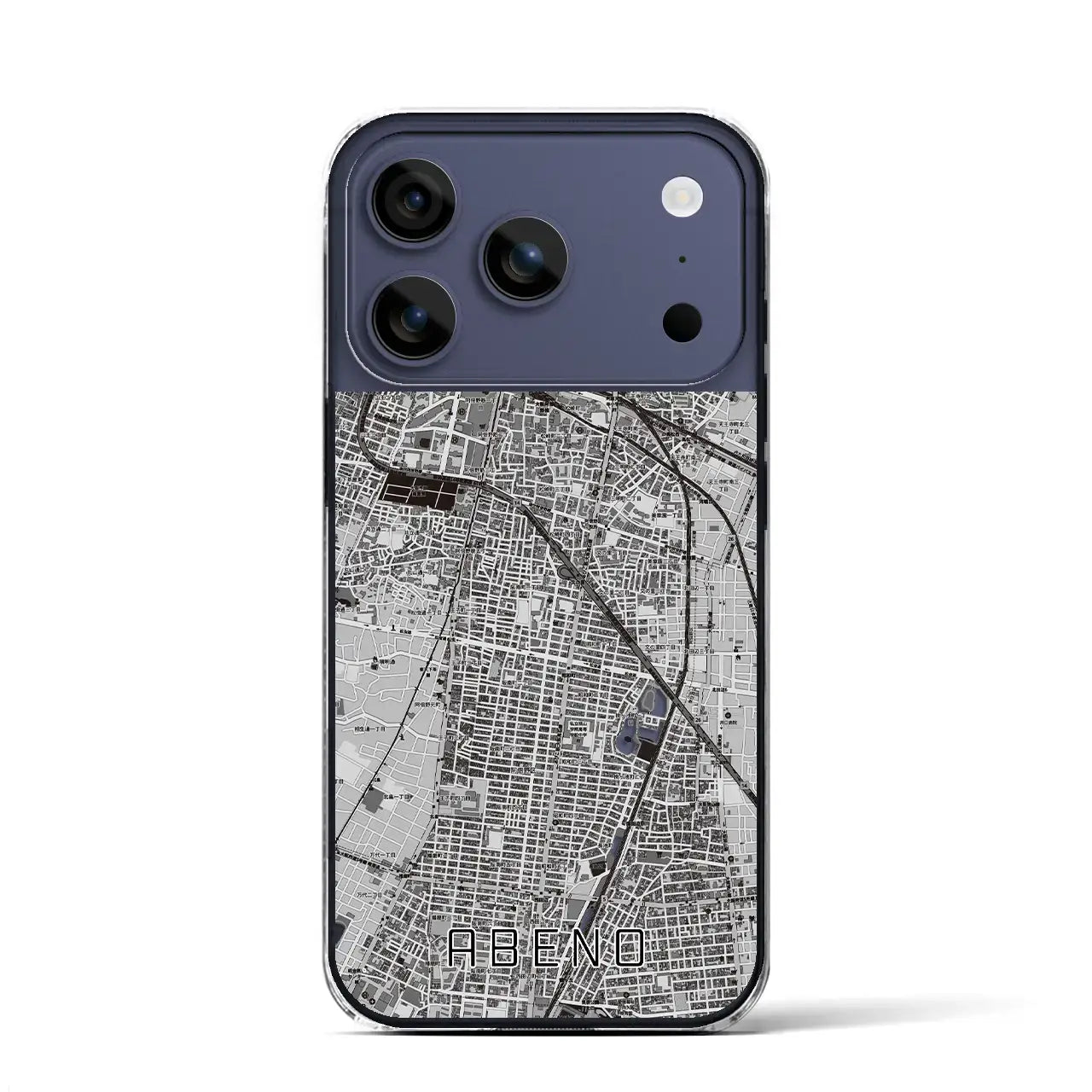 【阿倍野（大阪府）】地図柄iPhoneケース（クリアタイプ）モノトーン・iPhone 17 Pro Max 用