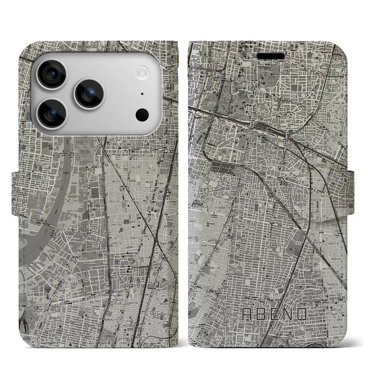 【阿倍野（大阪府）】地図柄iPhoneケース（手帳タイプ）