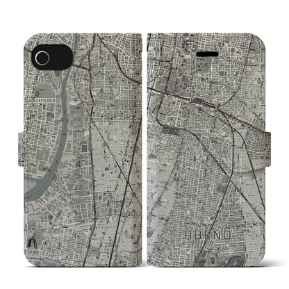 【阿倍野（大阪府）】地図柄iPhoneケース（手帳タイプ）モノトーン・iPhone SE（第3 / 第2世代） / 8 / 7 / 6s / 6 用