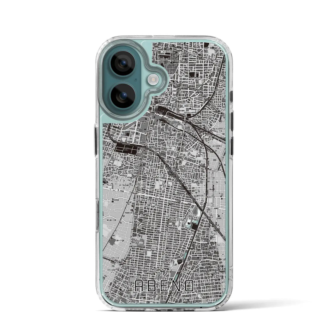 【阿倍野（大阪府）】地図柄iPhoneケース（MagSafeタイプ）モノトーン・iPhone 16 Pro 用