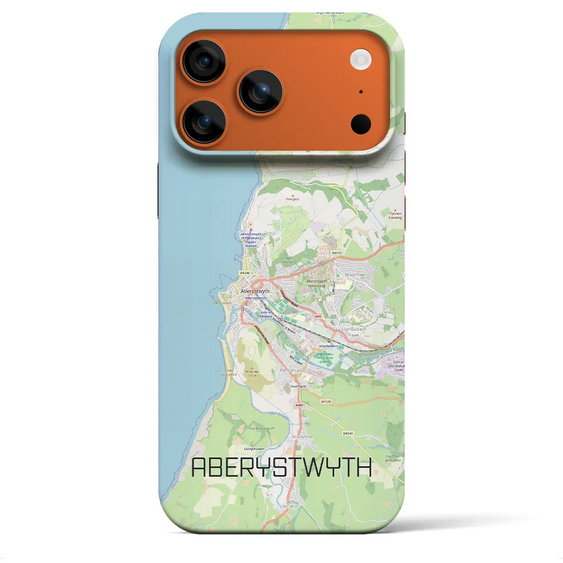 【アベリストウィス（イギリス）】地図柄iPhoneケース（バックカバータイプ）ブラック・iPhone 18 Pro Max / 17 Pro Max 用