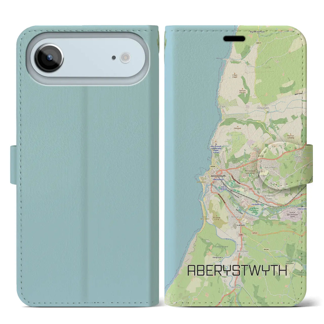 【アベリストウィス（イギリス）】地図柄iPhoneケース（手帳タイプ）モノトーン・iPhone 18 Pro Max / 17 Pro Max 用