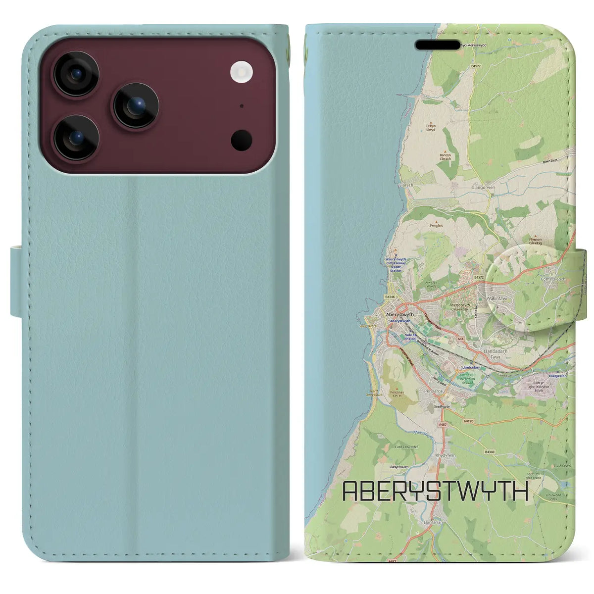 【アベリストウィス（イギリス）】地図柄iPhoneケース（手帳タイプ）ナチュラル・iPhone 18 Pro Max / 17 Pro Max 用