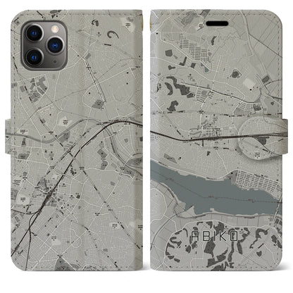 【我孫子（千葉県）】地図柄iPhoneケース（手帳タイプ）モノトーン・iPhone 11 Pro Max 用