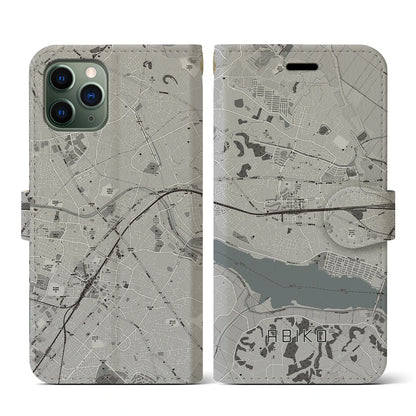 【我孫子（千葉県）】地図柄iPhoneケース（手帳タイプ）モノトーン・iPhone 11 Pro 用