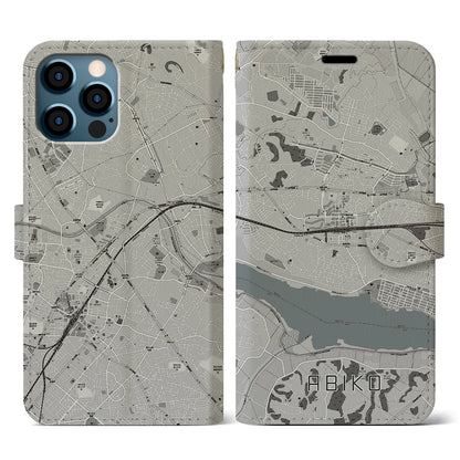 【我孫子（千葉県）】地図柄iPhoneケース（手帳タイプ）モノトーン・iPhone 12 / 12 Pro 用