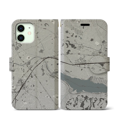 【我孫子（千葉県）】地図柄iPhoneケース（手帳タイプ）モノトーン・iPhone 12 mini 用