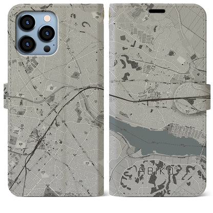 【我孫子（千葉県）】地図柄iPhoneケース（手帳タイプ）モノトーン・iPhone 13 Pro Max 用