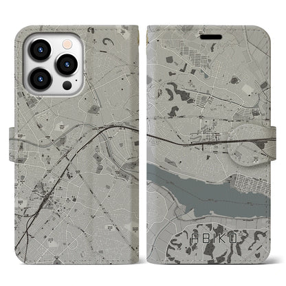 【我孫子（千葉県）】地図柄iPhoneケース（手帳タイプ）モノトーン・iPhone 13 Pro 用