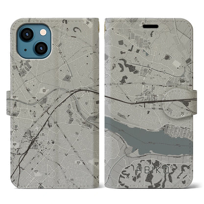 【我孫子（千葉県）】地図柄iPhoneケース（手帳タイプ）モノトーン・iPhone 13 用