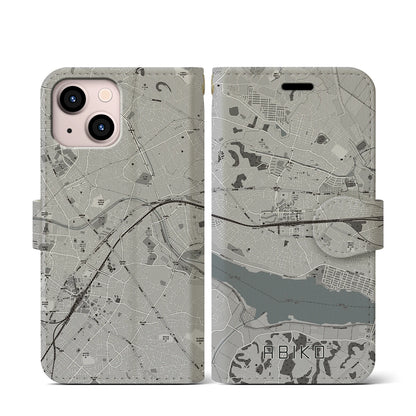 【我孫子（千葉県）】地図柄iPhoneケース（手帳タイプ）モノトーン・iPhone 13 mini 用