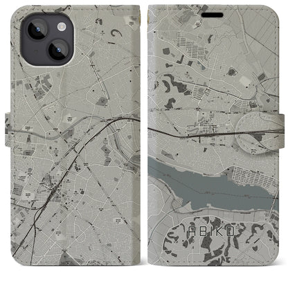 【我孫子（千葉県）】地図柄iPhoneケース（手帳タイプ）モノトーン・iPhone 14 Plus 用