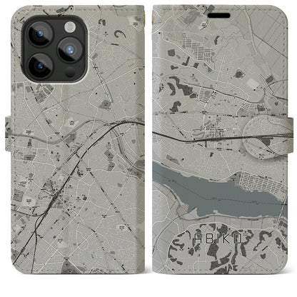 【我孫子（千葉県）】地図柄iPhoneケース（手帳タイプ）モノトーン・iPhone 15 Pro Max 用