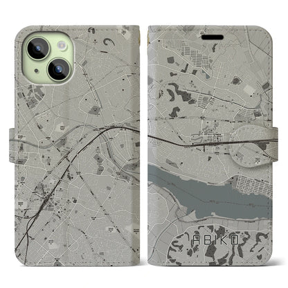 【我孫子（千葉県）】地図柄iPhoneケース（手帳タイプ）モノトーン・iPhone 15 用