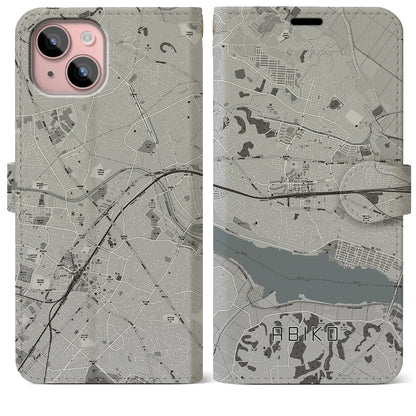 【我孫子（千葉県）】地図柄iPhoneケース（手帳タイプ）モノトーン・iPhone 15 Plus 用