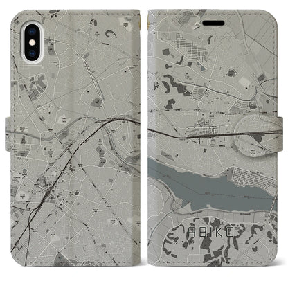 【我孫子（千葉県）】地図柄iPhoneケース（手帳タイプ）モノトーン・iPhone XS Max 用