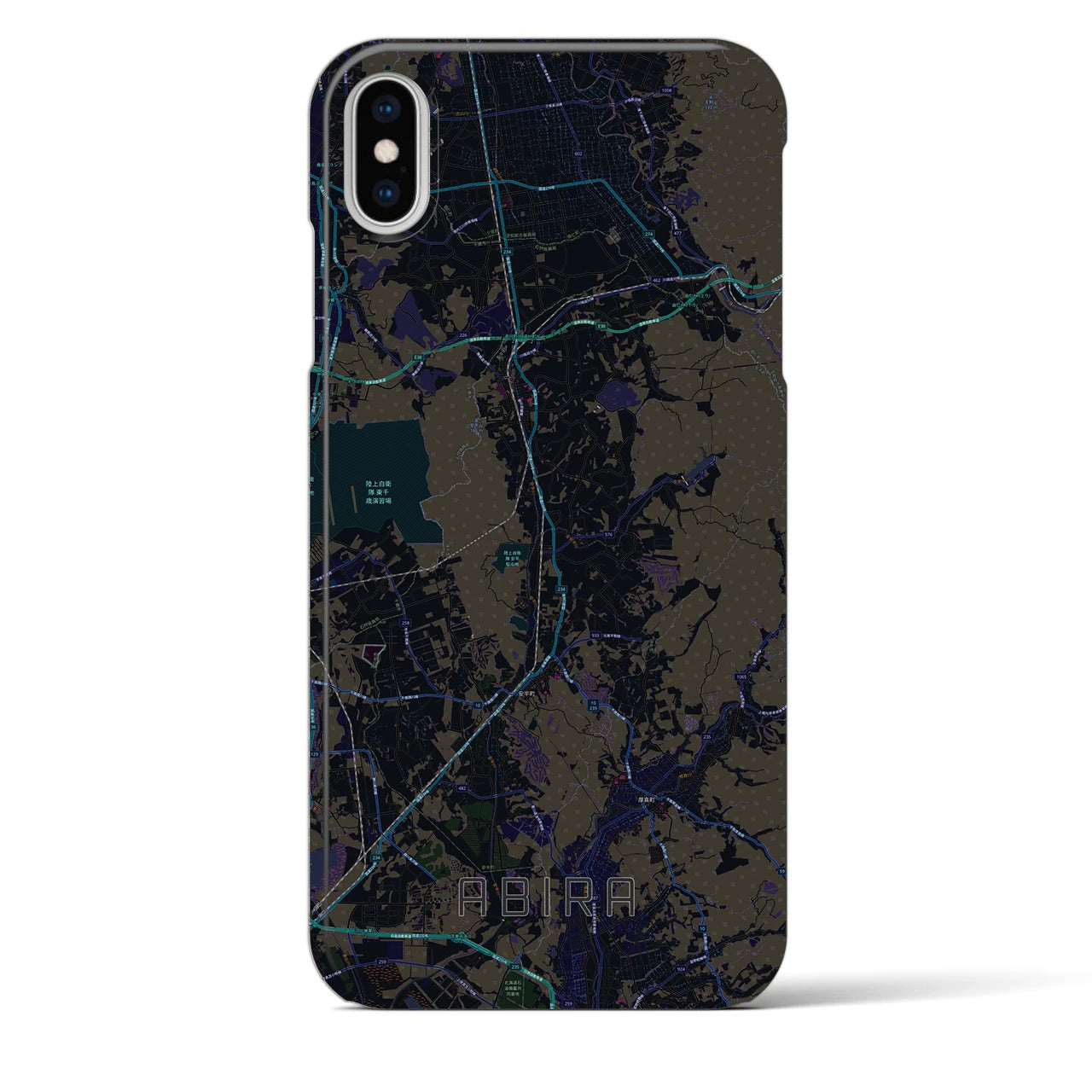 【安平（北海道）】地図柄iPhoneケース（バックカバータイプ）ブラック・iPhone XS Max 用