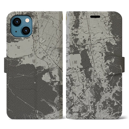 【安平（北海道）】地図柄iPhoneケース（手帳タイプ）モノトーン・iPhone 13 用