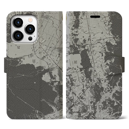 【安平（北海道）】地図柄iPhoneケース（手帳タイプ）モノトーン・iPhone 13 Pro 用